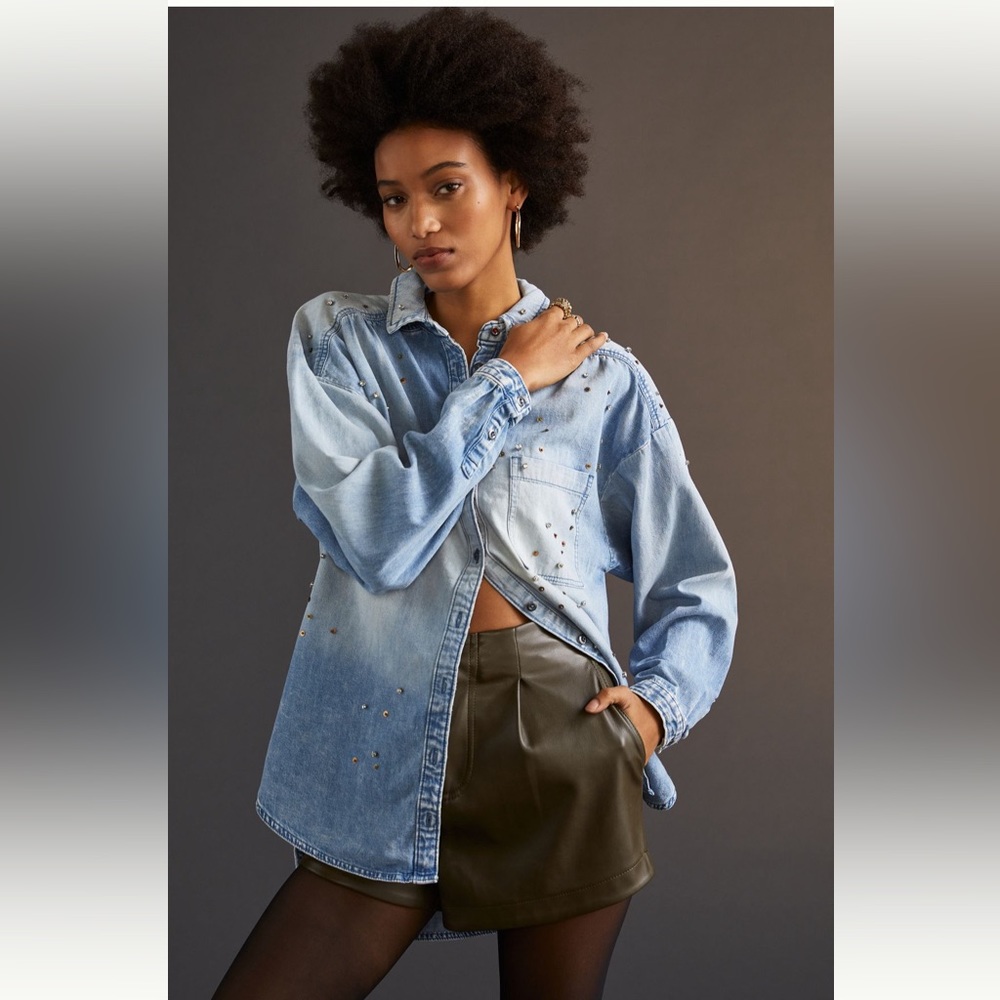 Anthropologie NWT Pilcro The Bo Boyfriend Buttondown Size XSP.